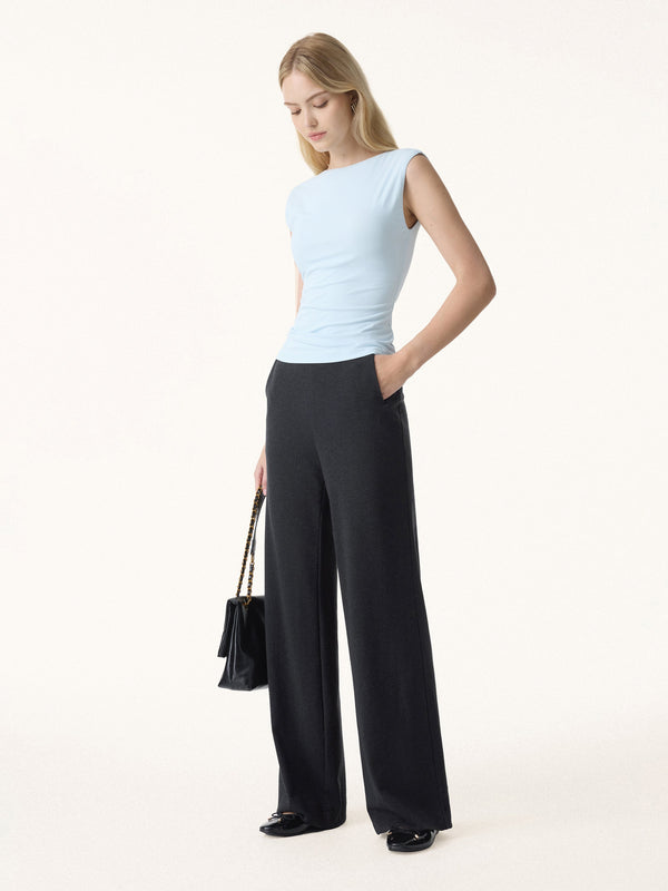 Lyocell Wool Stretch Mid Rise Straight Leg Pull-on Pants