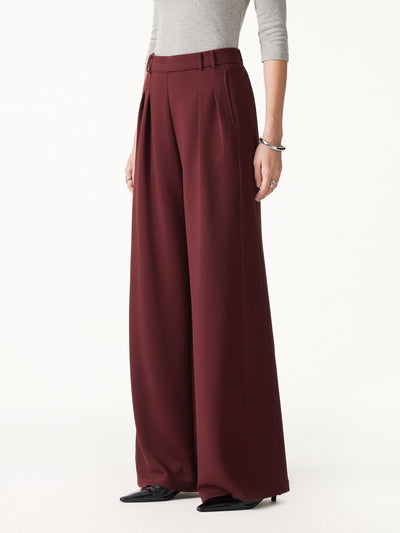 OGLmove Lyocell Spacer Knit High-Rise Wide-Leg Tuck Pants with Pockets Regular Ruby Red