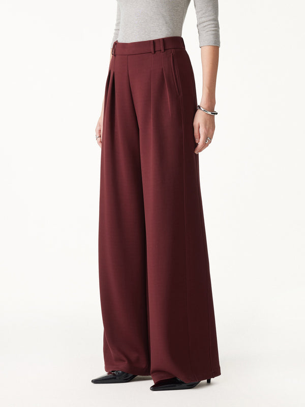 OGLmove Lyocell Spacer Knit High-Rise Wide-Leg Tuck Pants with Pockets Regular Ruby Red