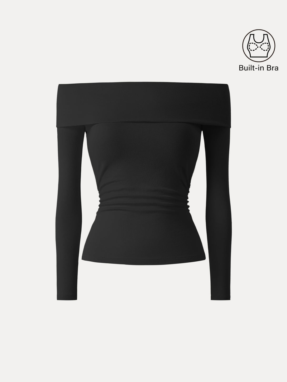 Off-Shoulder Long Sleeve Side Ruched Brami Top Black XS
