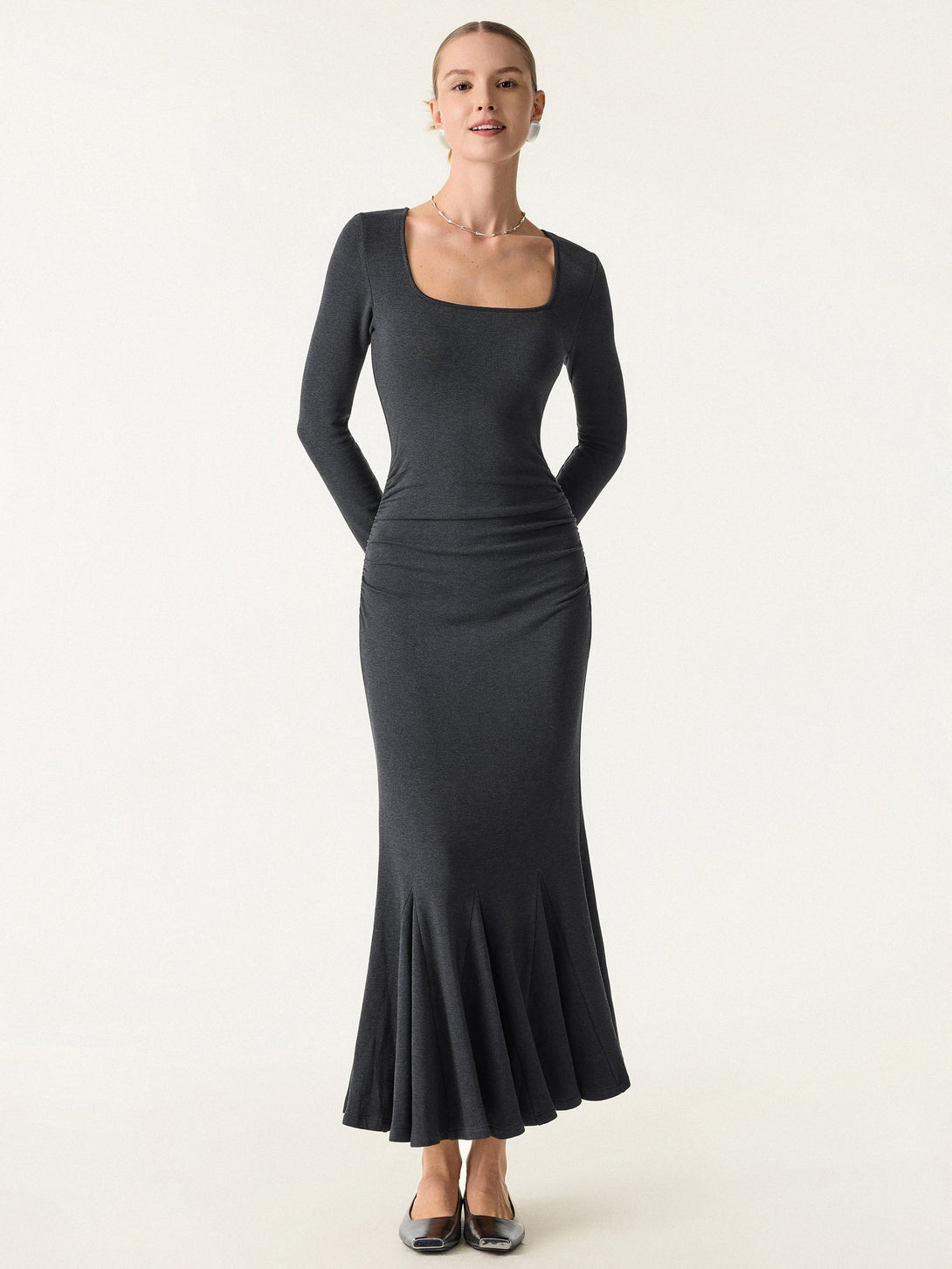 Going-out Square Neck Side Ruched Mermaid Maxi Brami Dress