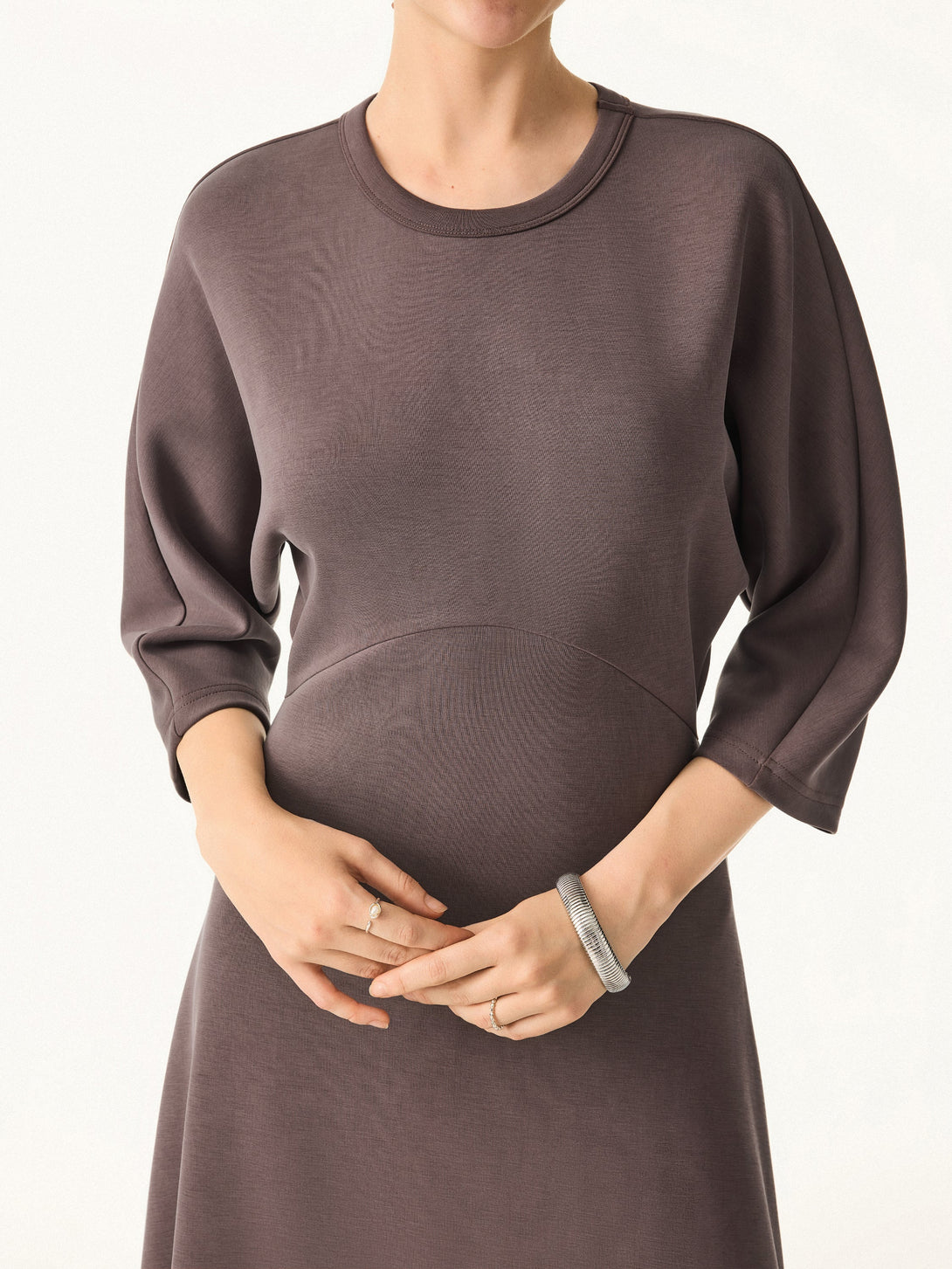 Chic Crewneck 3/4 Sleeves Midi Dress