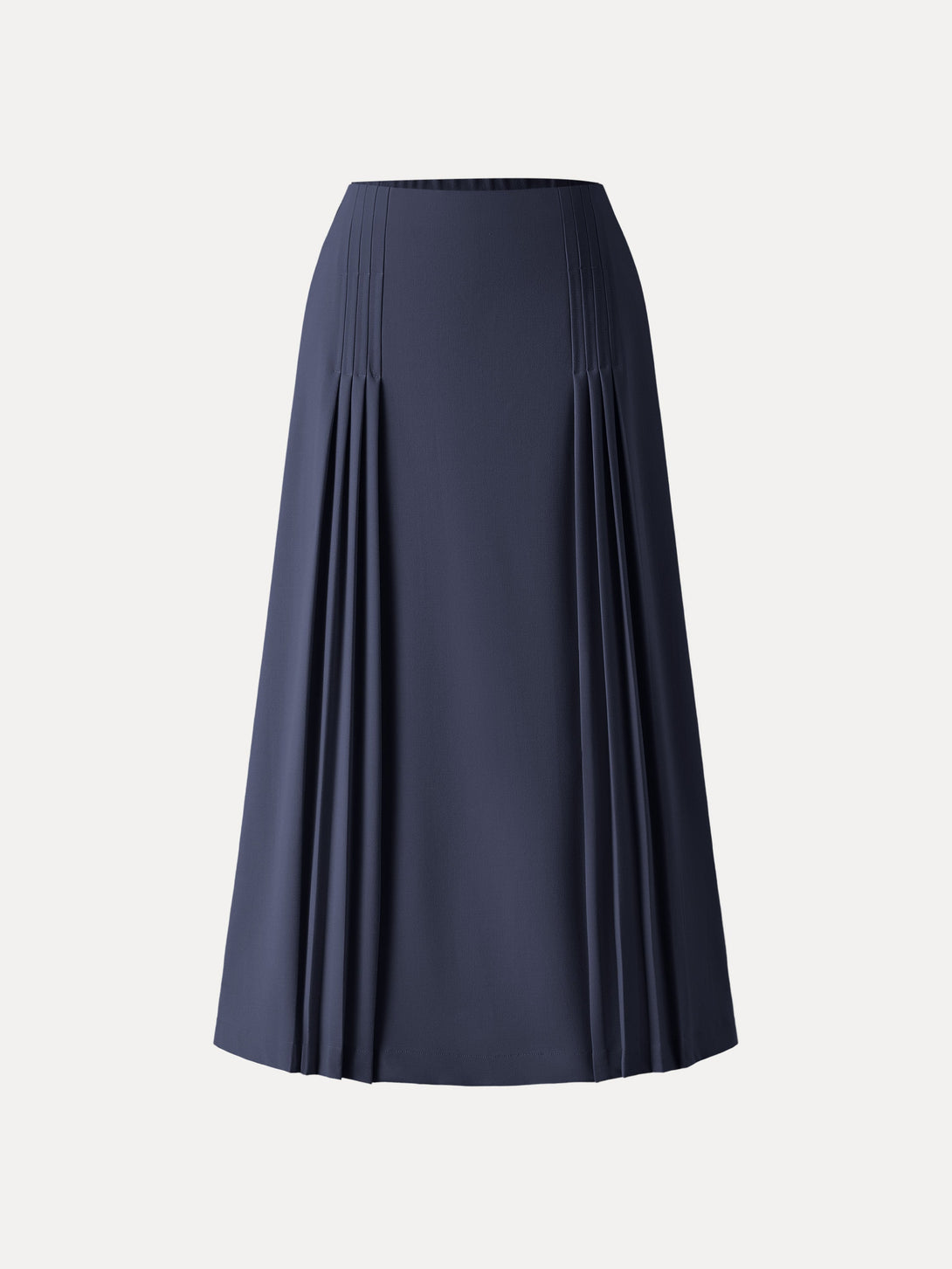 Wrinkle-Resistant A-line Pleated Midi Skirt with Pockets Navy XS