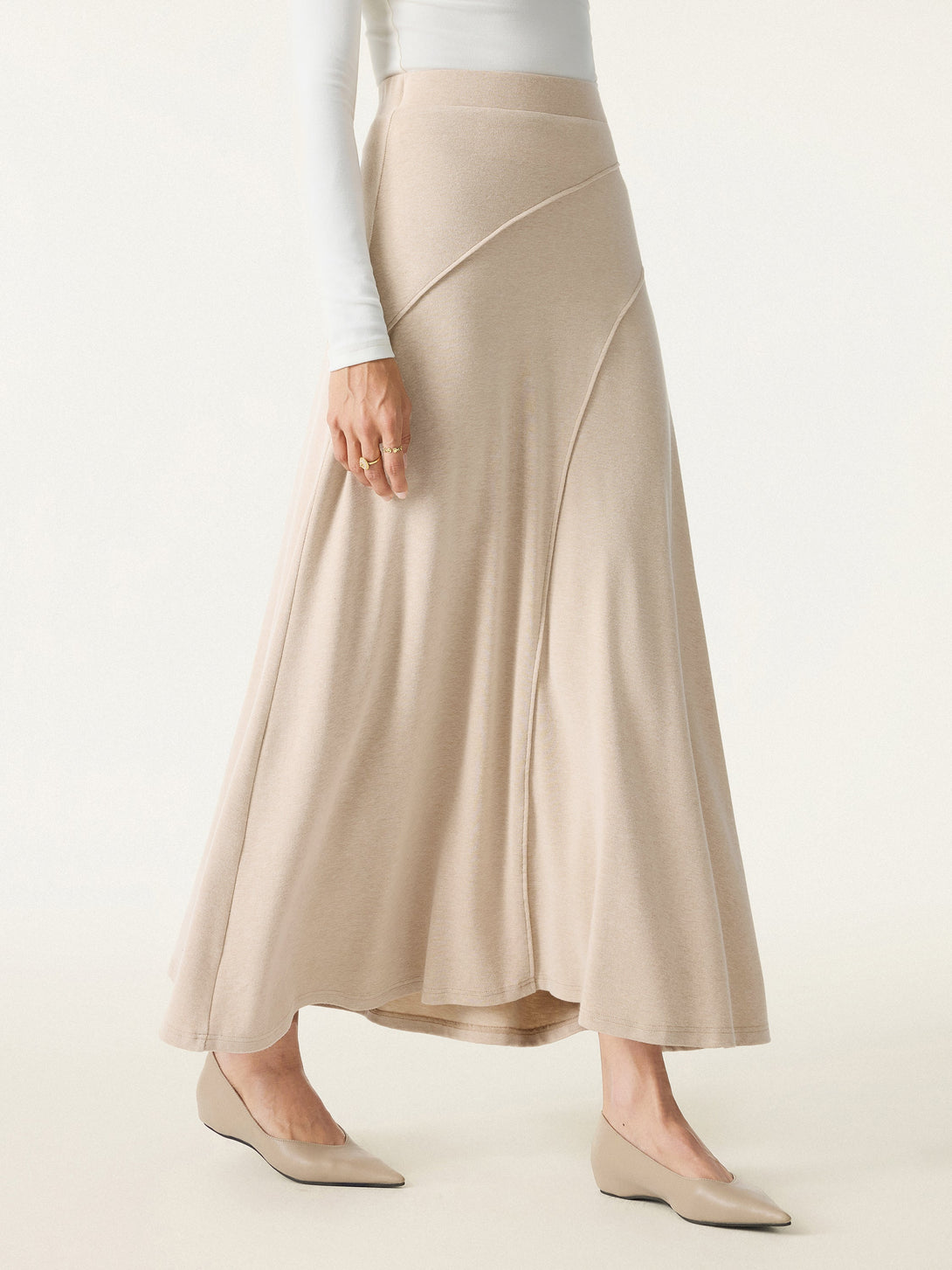 2Pcs Set Slanted Mockneck Ruched Brami & Mid Rise Pull-on Flared Maxi Skirt