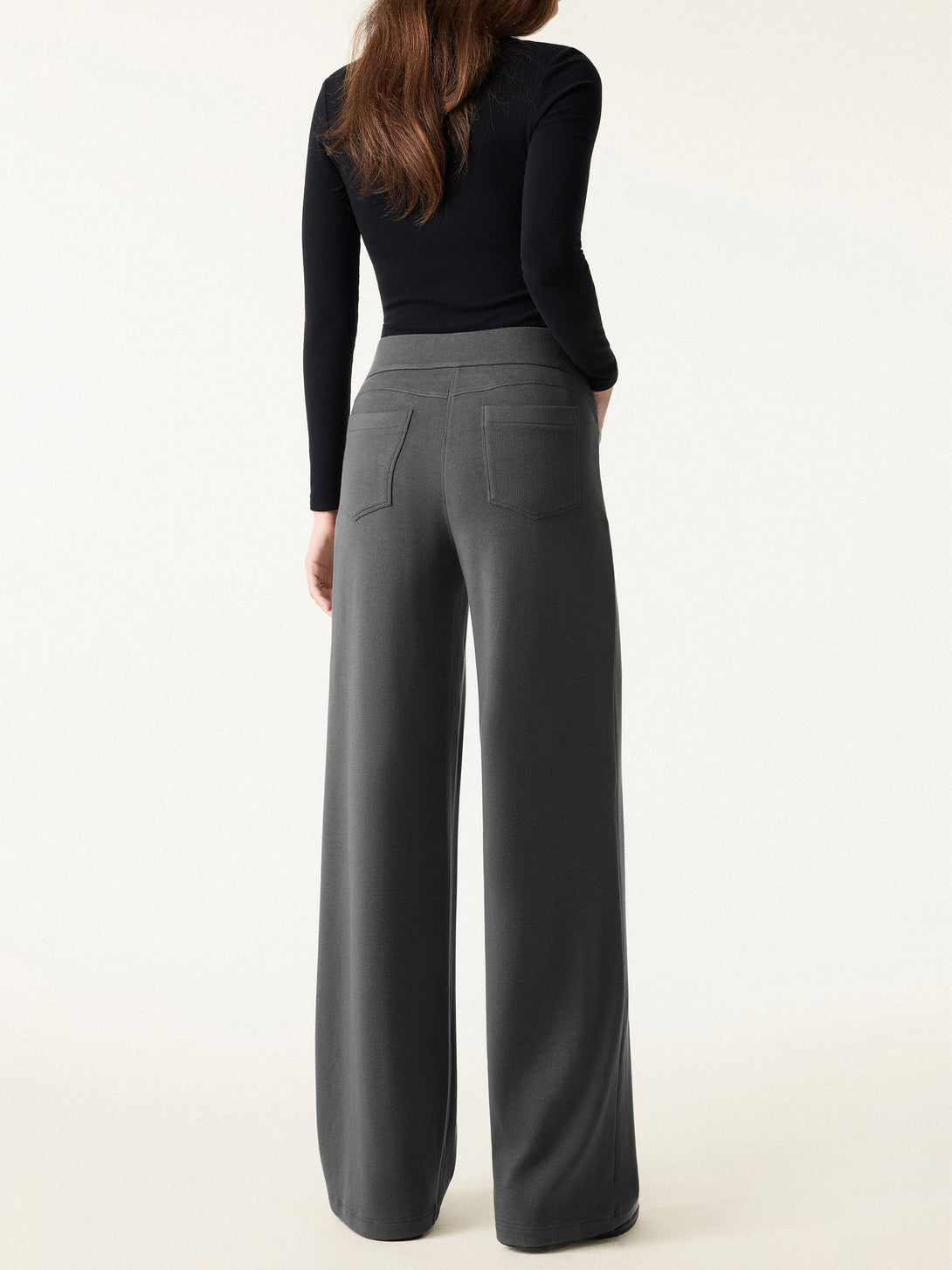 Mid Rise Wide Waistband Wide Leg Pull-on Pants with Pockets