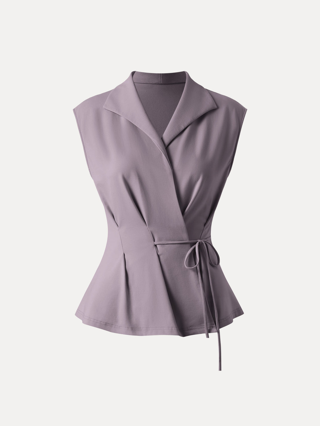 Icy Ponte Flap Collar Surplice Sleeveless Top with Drawstring Tie