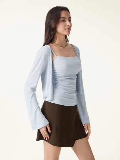 Soft Bell Sleeve Cropped Cardigan Salt Blue XS
