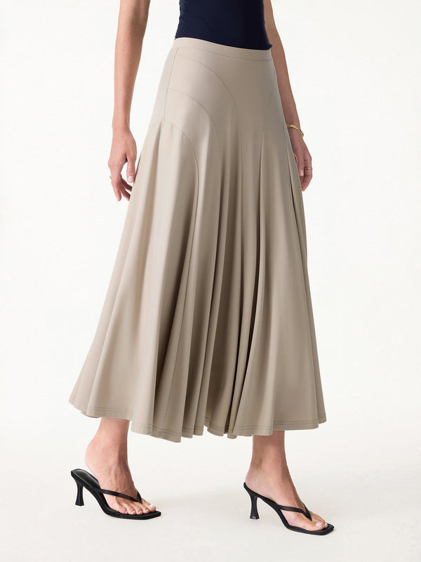 Flowy Drapey Mid Rise Midi Skirt Dove XS