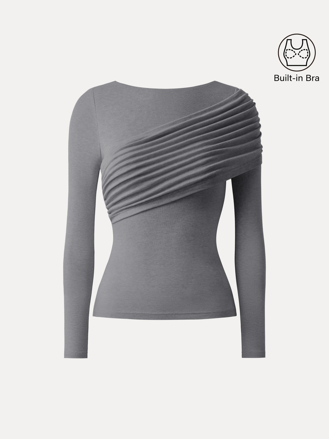 Tencel-Wool Gathered Long Sleeve Brami Top Heather Grey XS