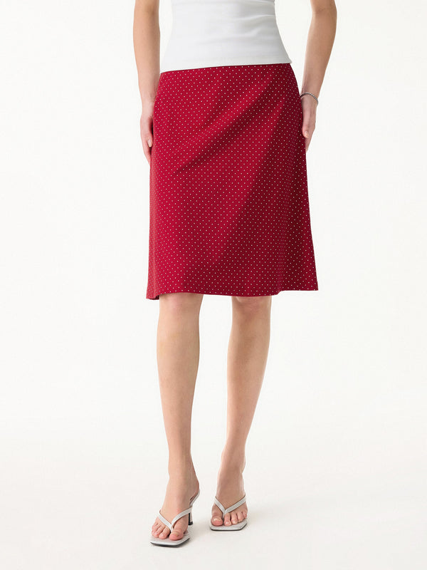 Stretch Cotton Polka Dot A-Line Flare Skirt Red/White Polka Dot XS