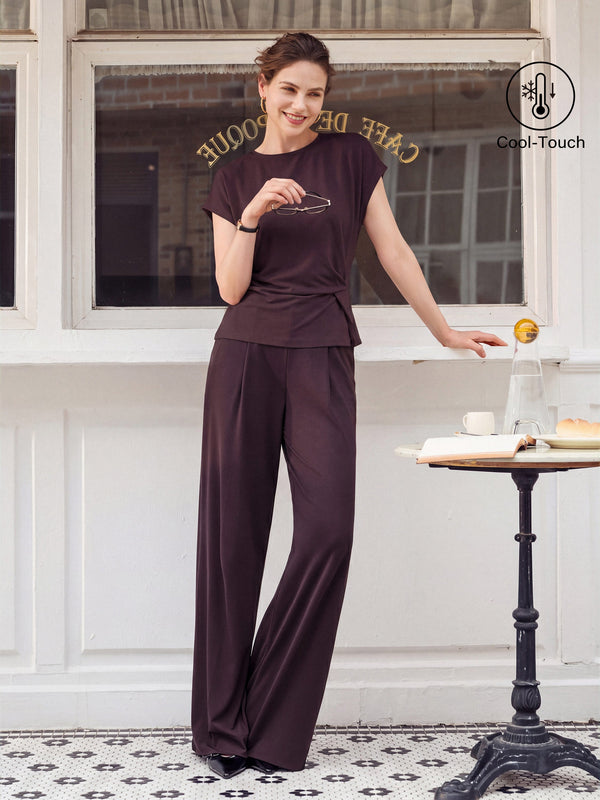 OGLmove 2Pcs Set Round Neck Tucked Top & Wide Leg The Success Pants Purple Gloam XS