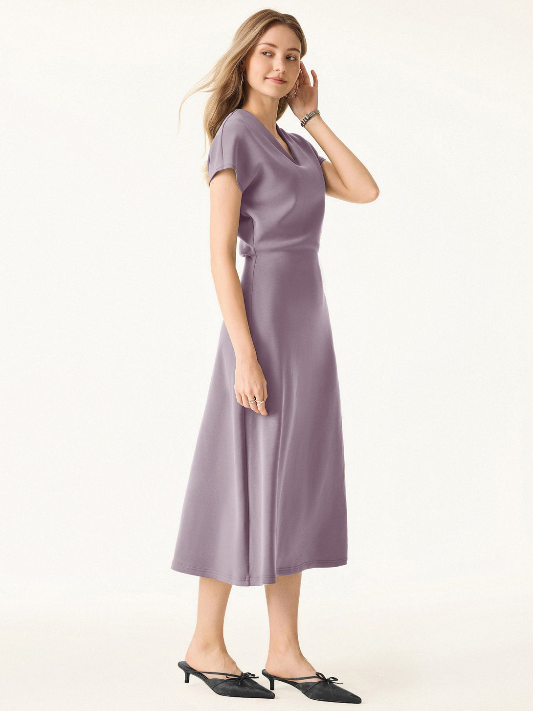 Modal Spacer V-Neck A-line Midi Dress