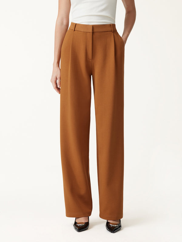 OGLmove Crosshatch Ponte High-Rise Straight-Leg Tuck Pants with Pockets Regular Suger Nut Orange