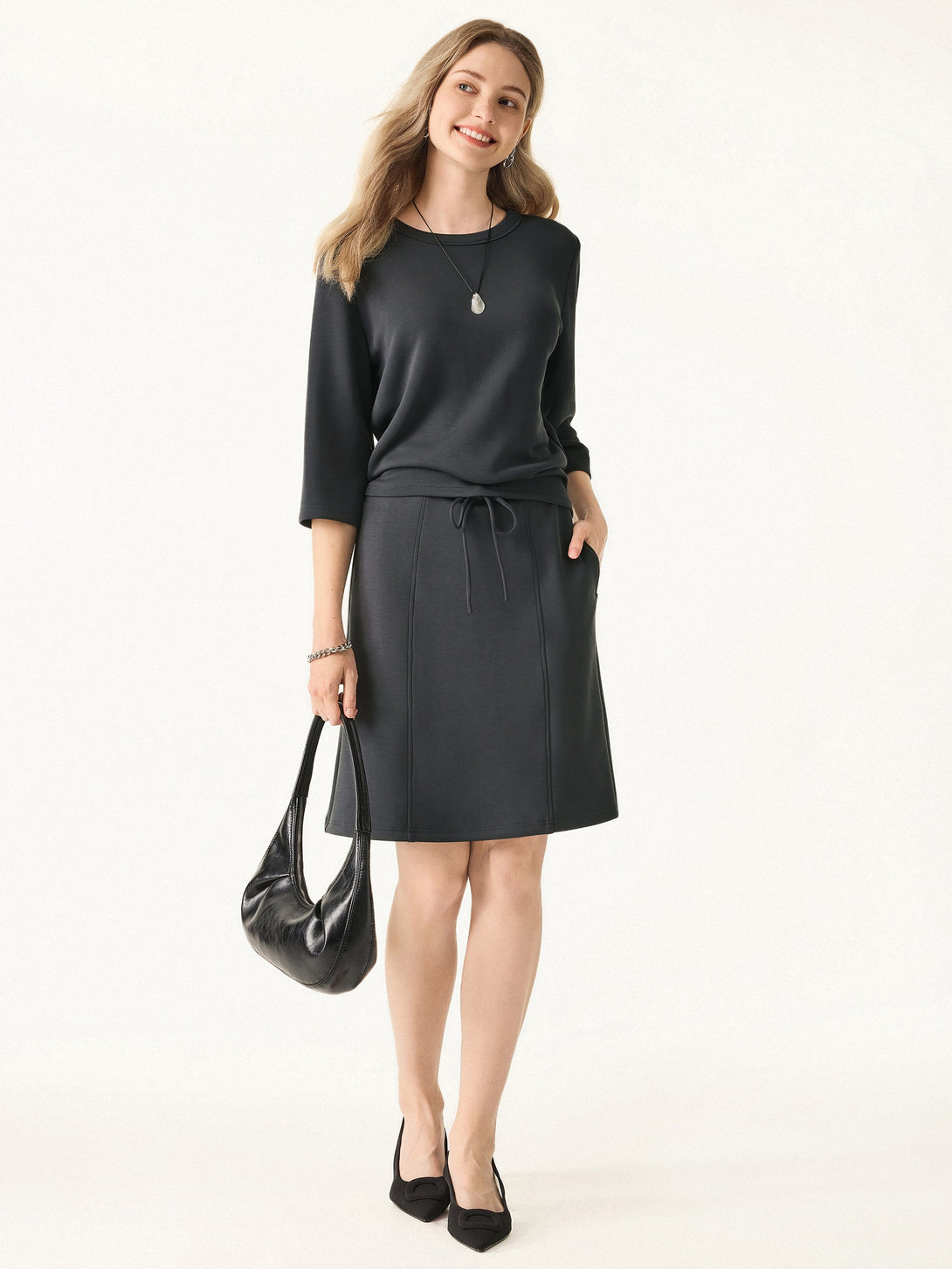 Modal Spacer A-line Pull-on Midi Skirt with Pockets