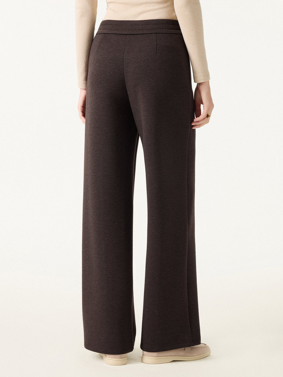 2Pcs Set Shawl Belted Outerwear & High Rise Straight Pull-on Pants with Pockets