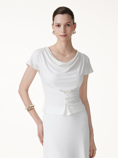 OGLmove CoolTouch Cowl Neck Cap Sleeve Top White XS