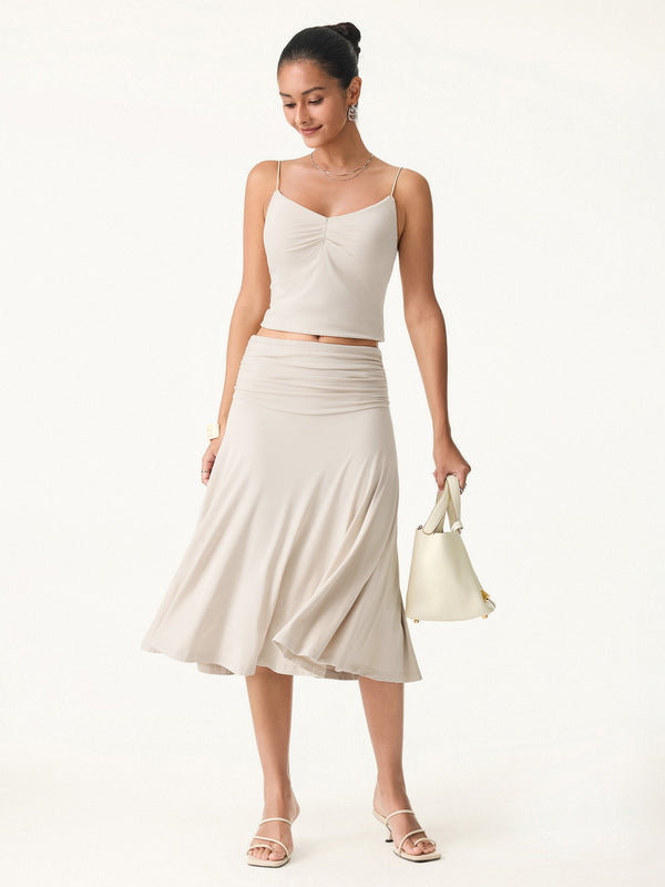 Flowy Side Ruched A-line Midi Skirt
