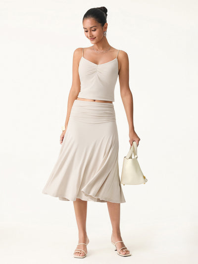 Flowy Side Ruched A-line Midi Skirt Fog XS