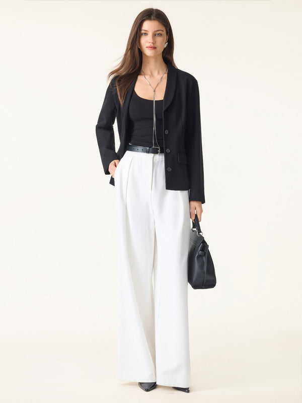 Stretch Shawl Lapel Button Front Blazer with Pockets