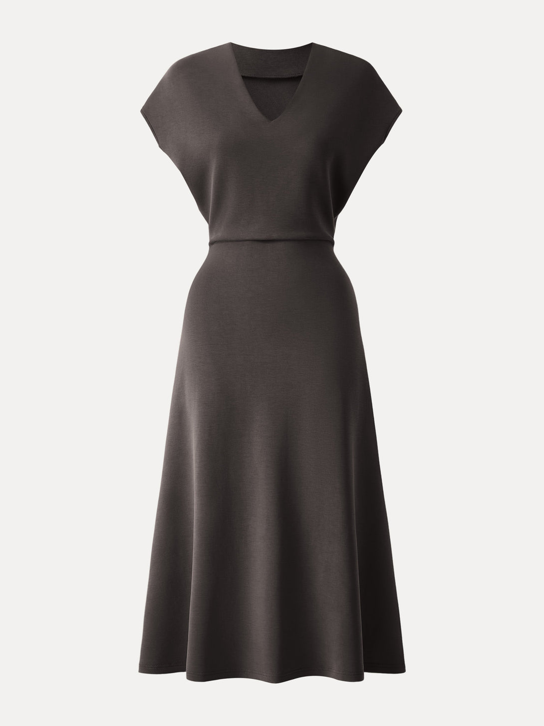 Modal Spacer V-Neck A-line Midi Dress Wenge XS