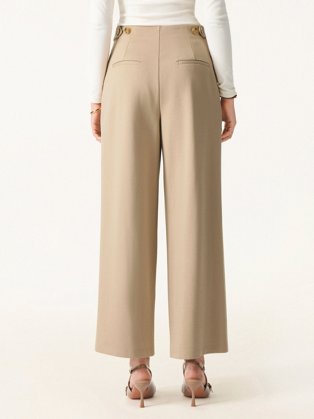 Mid Rise Wide Leg Ankled Pull-on Pants with Pockets