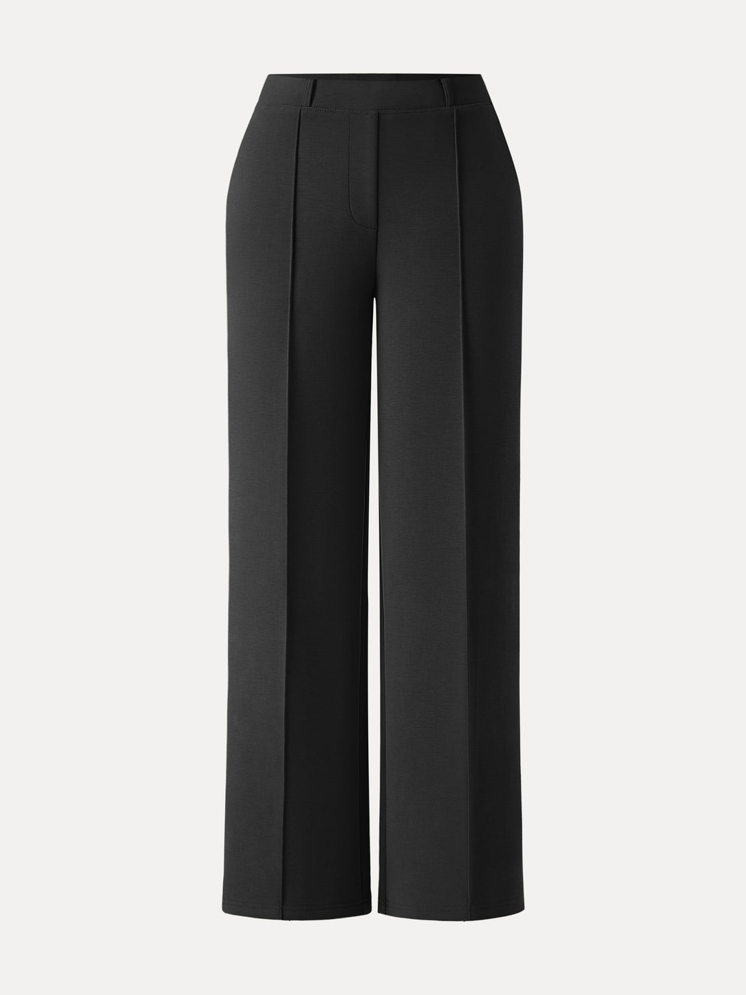 Wrinkle-Resistant Mid Rise Straight Leg Pants with Pockets Regular Black