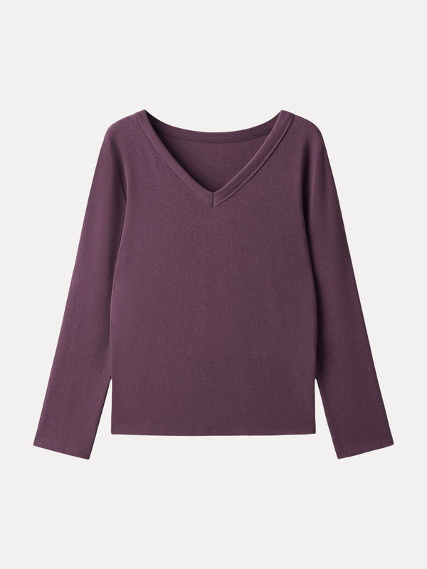 Essential V-neck Long Sleeve Top with Close-fit Hem