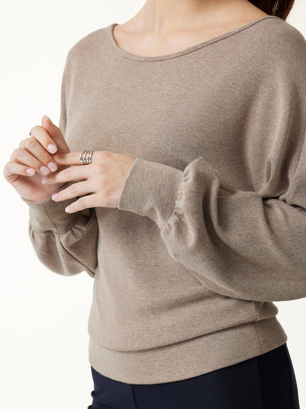 OGLmove LiteWarm Boatneck Lantern Sleeve Banded Hem Top