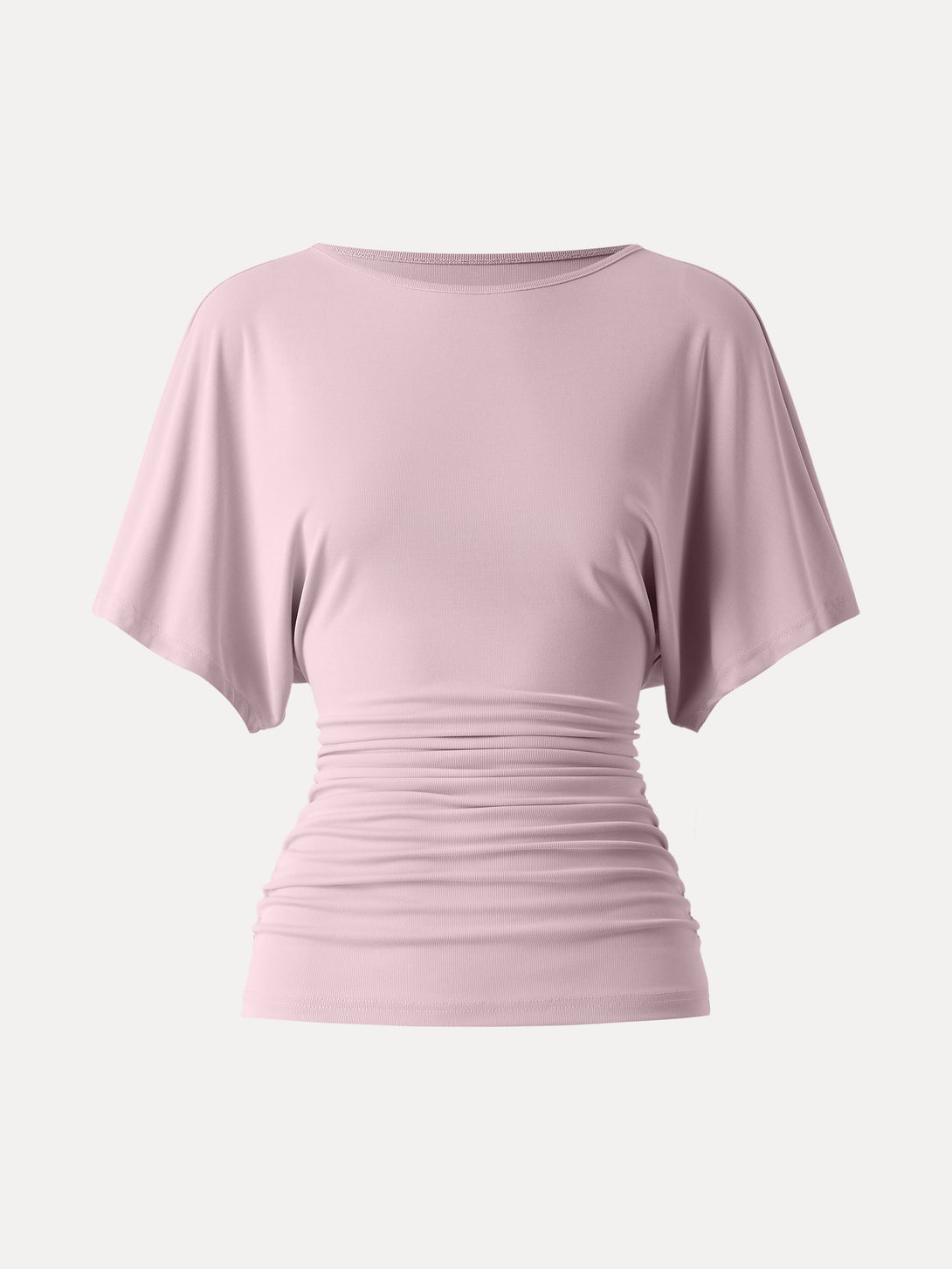 Effortless Boatneck Batwing Sleeve Side Ruched Top Blush Pink XS