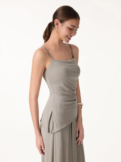 OGLmove Linen Spaghetti Bra Top with Side Slit
