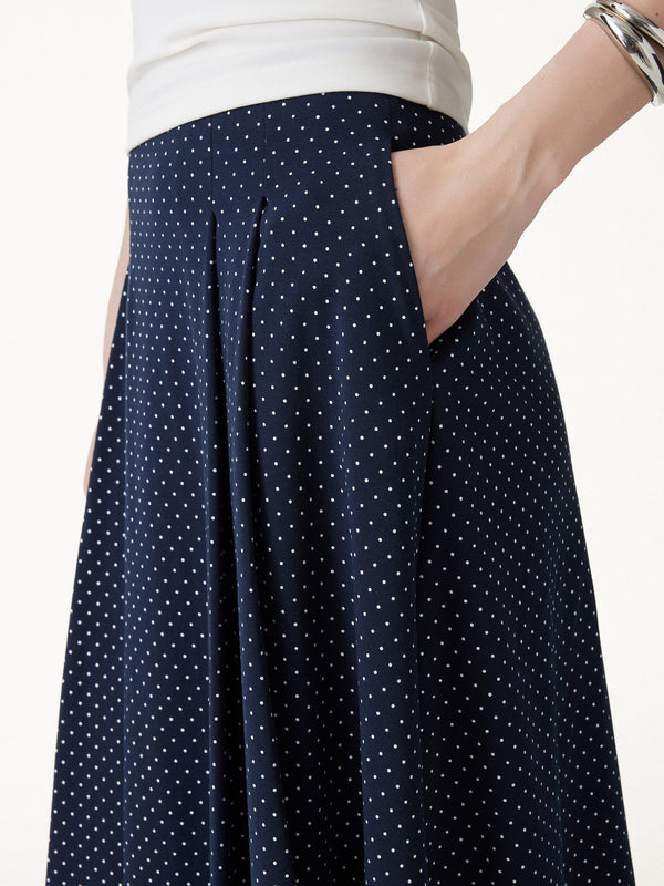 OGLmove Polka Dots Flared Midi Skirt with Pockets