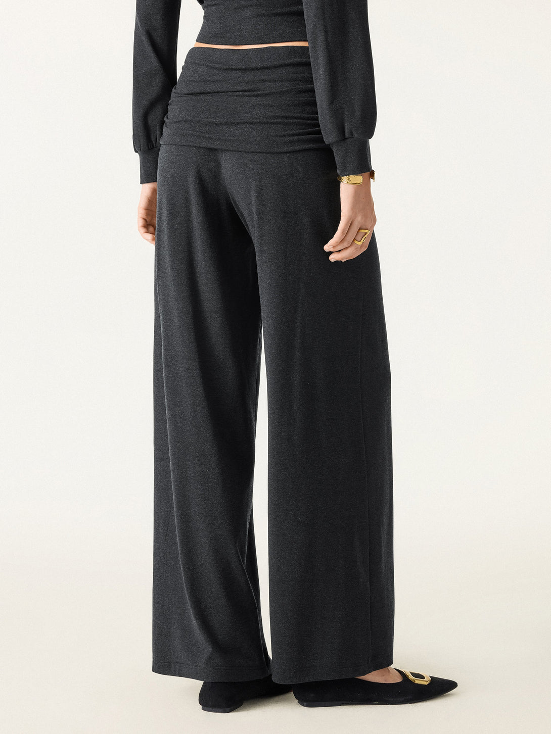 2Pcs Set Boatneck Brami & Drapey Wide Leg Pull-on Pants with Pockets