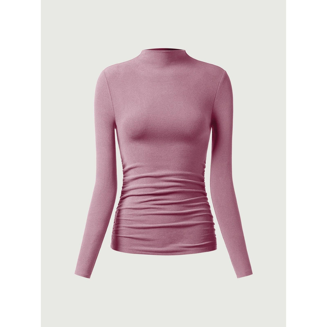 Thermal Ruched Sides Tuckable Mockneck Top French Mauve XS