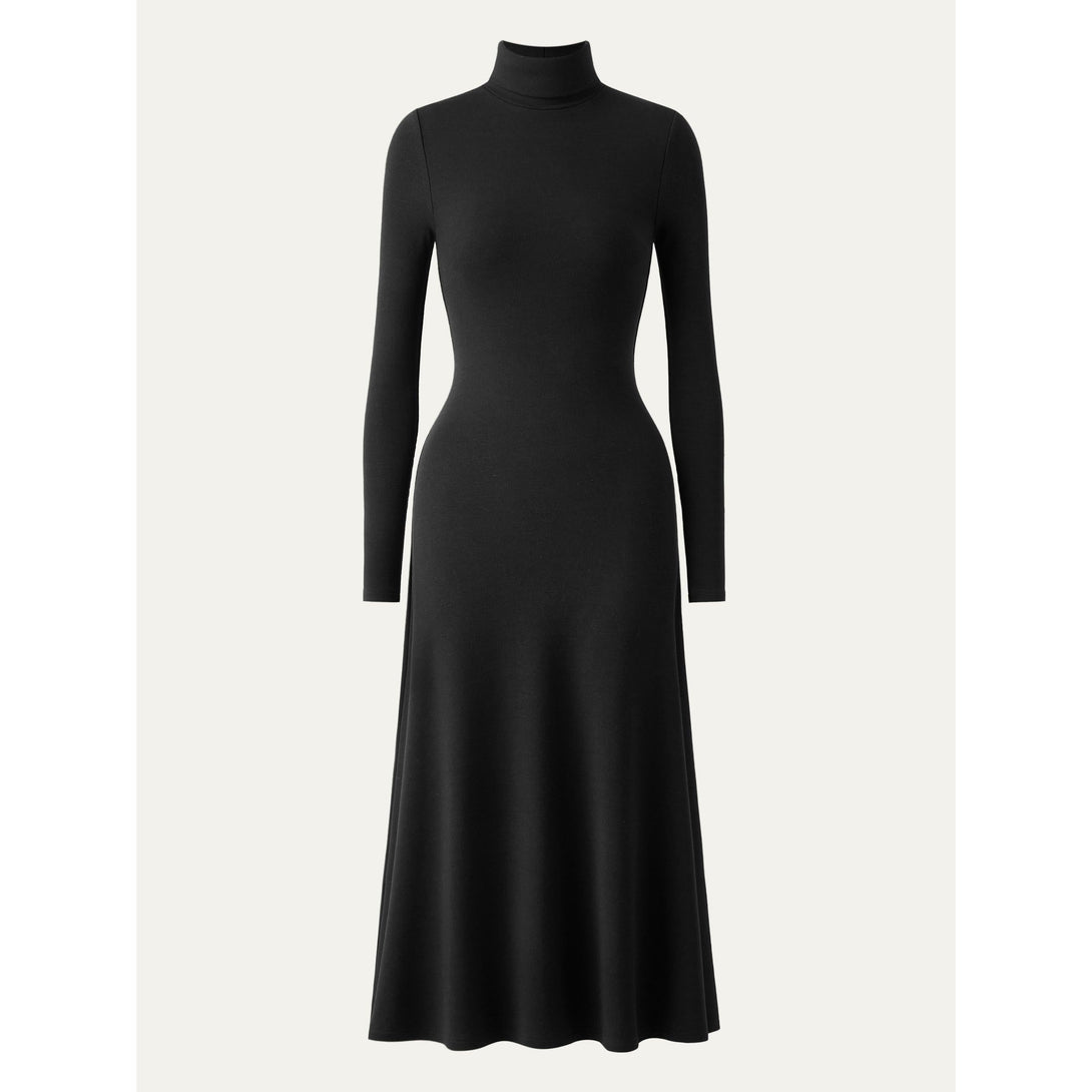Heat-Tech Turtleneck Midi Dress Black XS