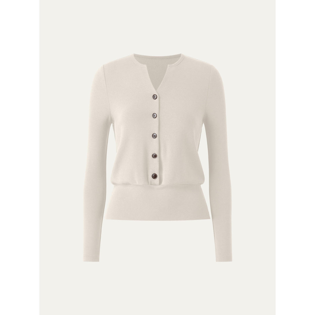 V-Neck Long Sleeve Half-Placket Top 241128-2141W24 XS