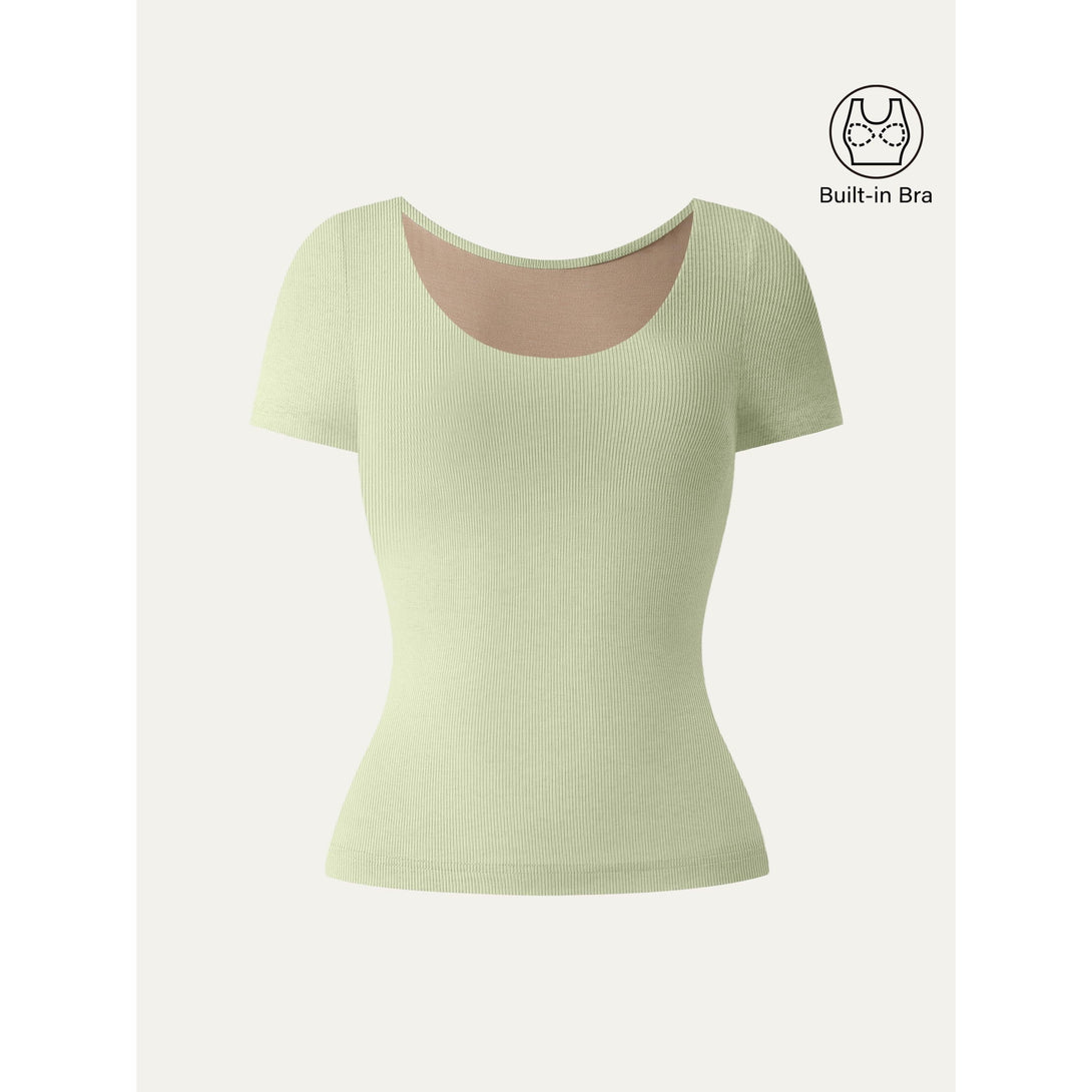 Scoop Neck Short Sleeve Cotton New Airy Brami Pistachino M