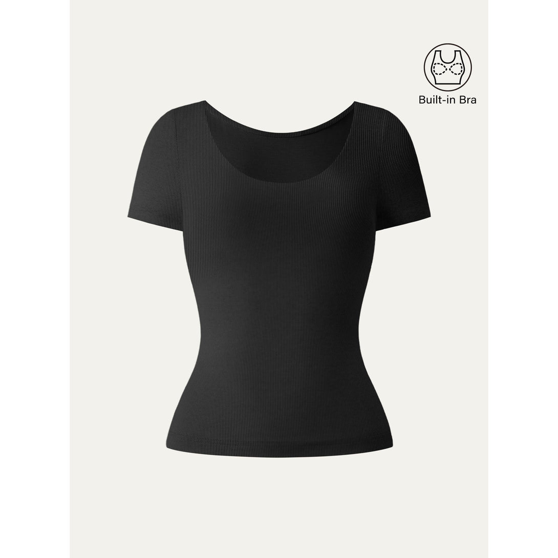 Scoop Neck Short Sleeve Cotton New Airy Brami Black M
