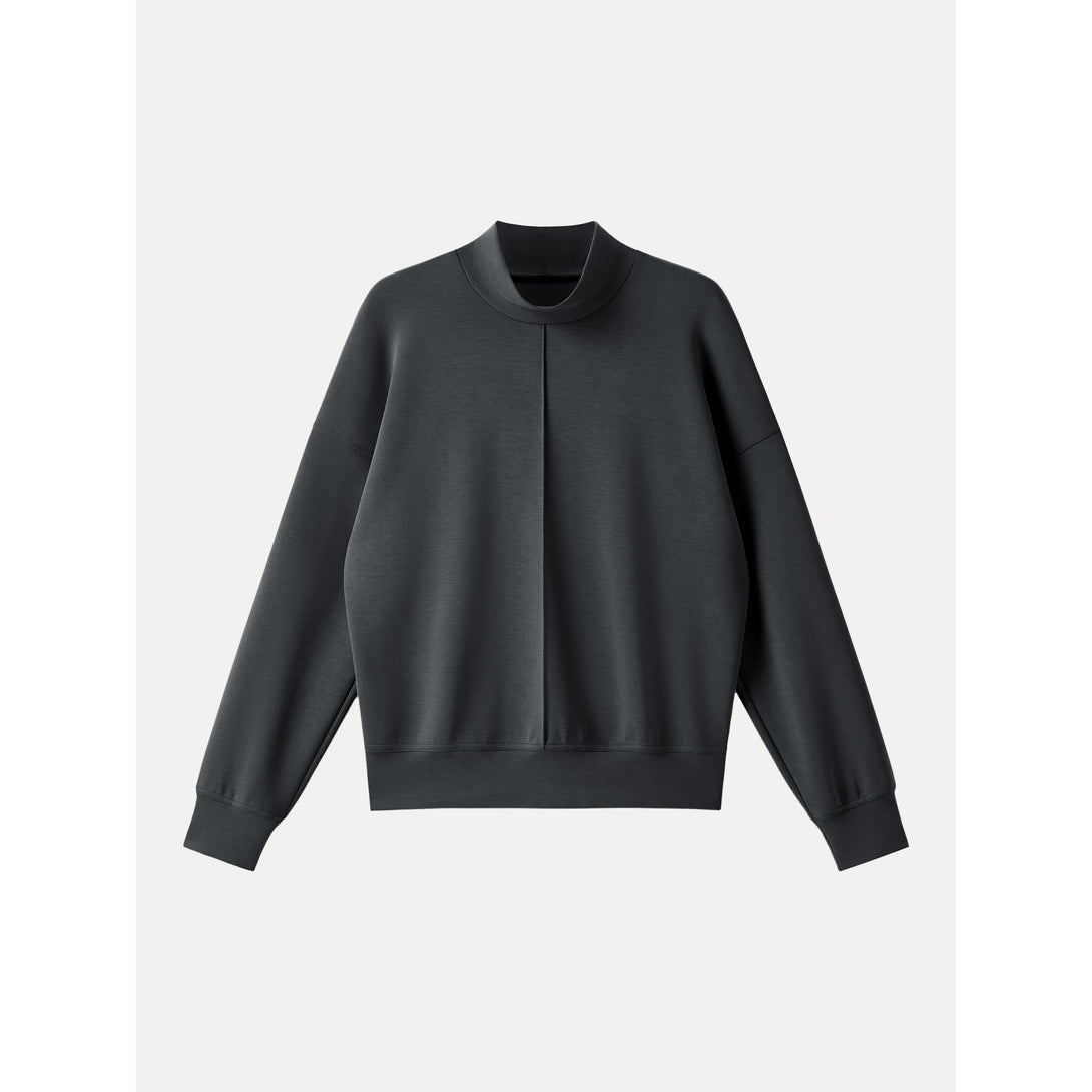 Modal Spacer Mockneck Long Sleeve Pullover Shirt Blue Charcoal XS