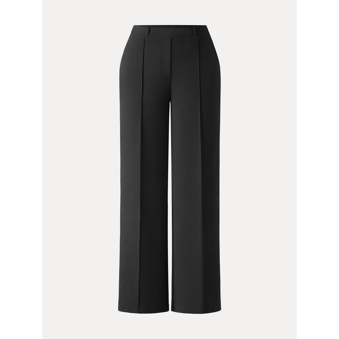 Wrinkle-Resistant Mid Rise Straight Leg Pants with Pockets Petite Black