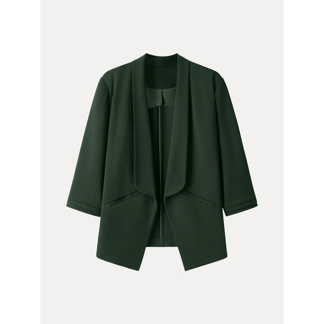 Stretch Ponte Shawl Lapel 3/4 Sleeve Blazer with Pockets Jungle Leaf XS