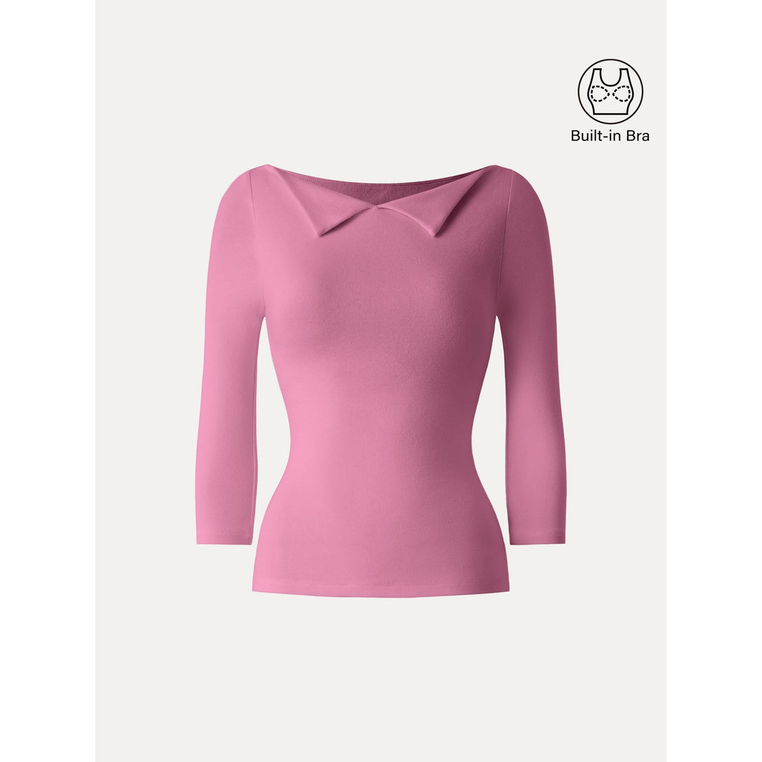Light Warm Flapped Boatneck 3/4 Sleeve Brami Rose XS