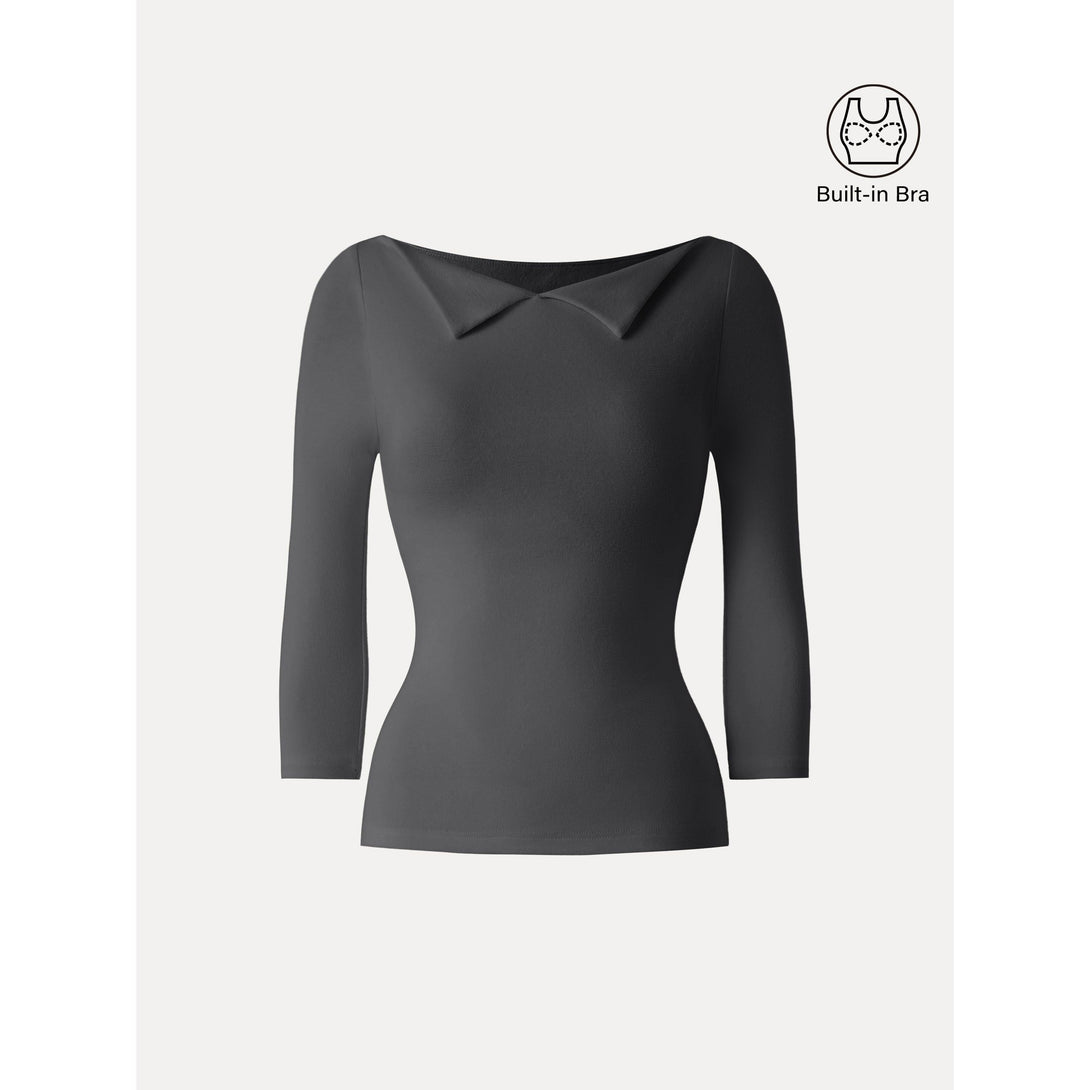 Light Warm Flapped Boatneck 3/4 Sleeve Brami Blue Charcoal XS