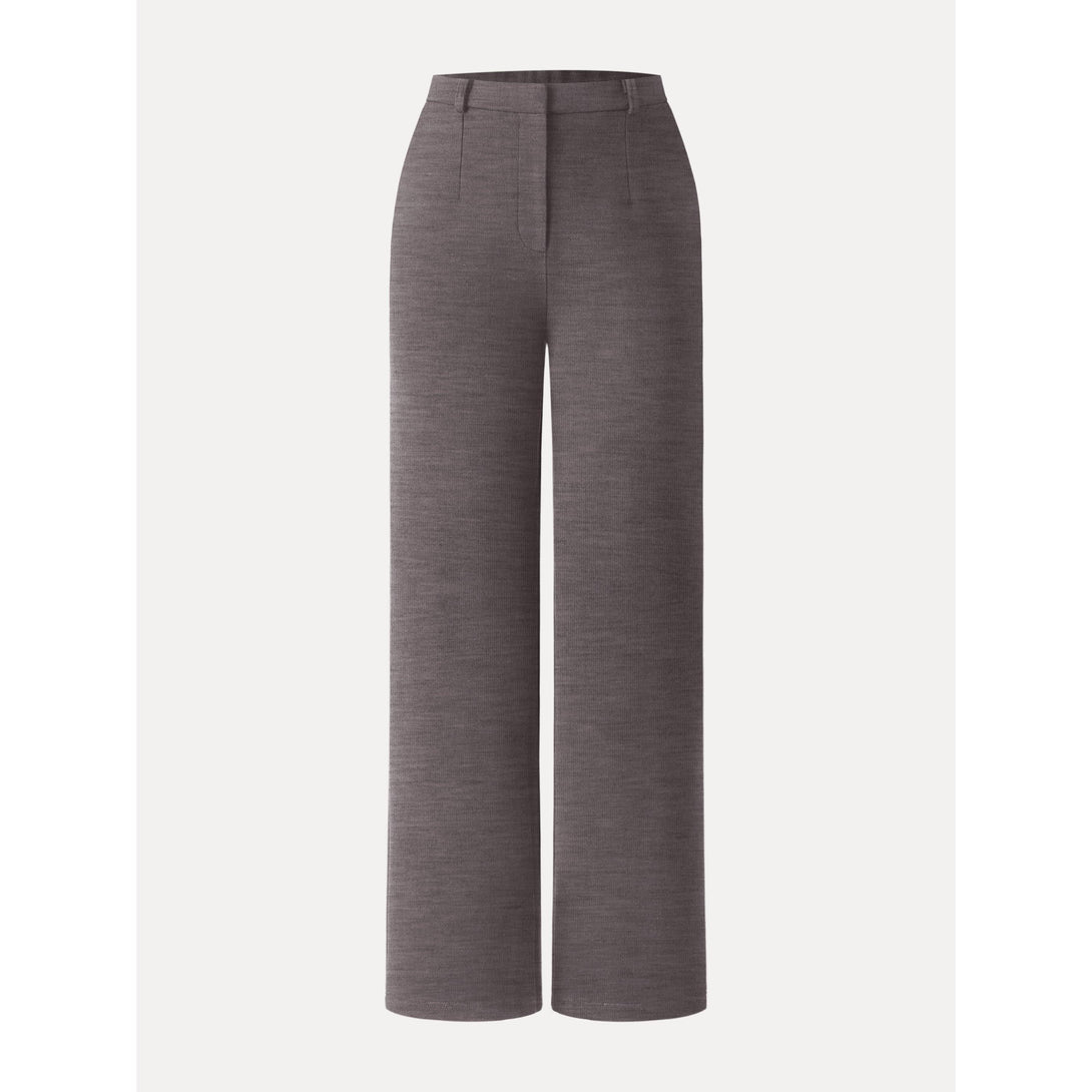 Cozy Knit High Rise Slim Straight Leg Pants with Pockets Regular French Brown