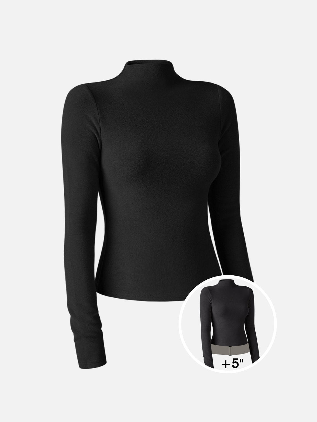 Brushed Mock Neck Top-Hip Length Black 2XL